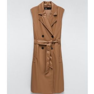 Zara Taupe Brown Leather Vest w/ Lapel Collar sz M